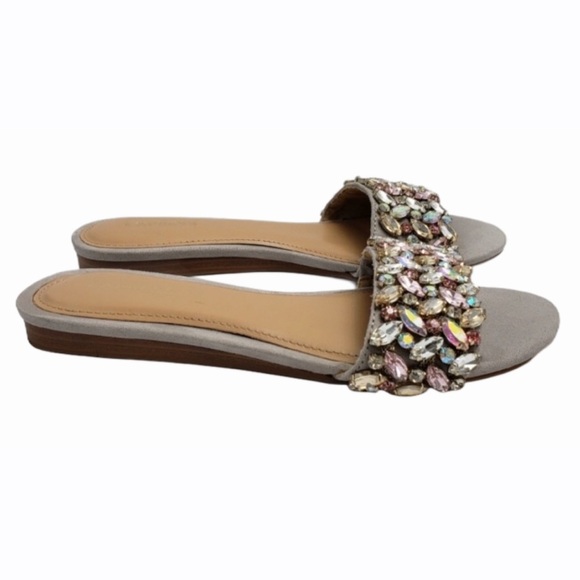Express Gray Bejeweled Open Front & Back Slides Sandals Women’s‎ Size 6 EUC - Picture 1 of 7